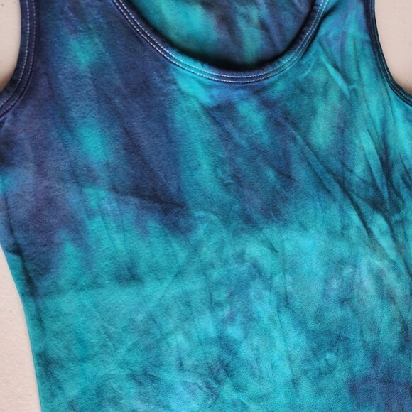 NWT Zerya Blue Teal Tie Dye Cotton Tank Top Women's Yoga Shirt Hand-Dyed - Picture 2 of 3